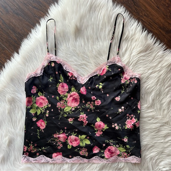 Victoria's Secret Tops - Victoria's Secret Black and Pink Floral Camisole